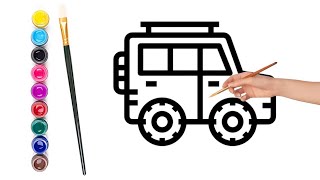 Safari Car easy coloring page for kids | page color art