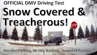 Official Driving Test - Snow-covered &amp; Slippery - Can&#39;t see the center line! - Generous examiner