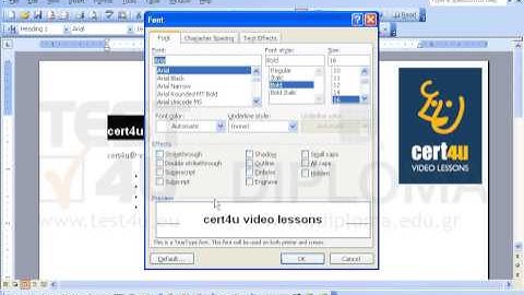 Modify the title cert4u video lessons of the current document using the following text effects:...