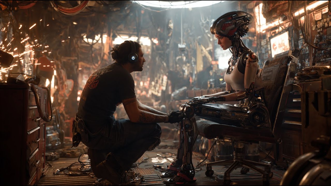 Human Mechanical Man rebuilds a female Alien cyborg from a junkyard, but she used to be a battle...