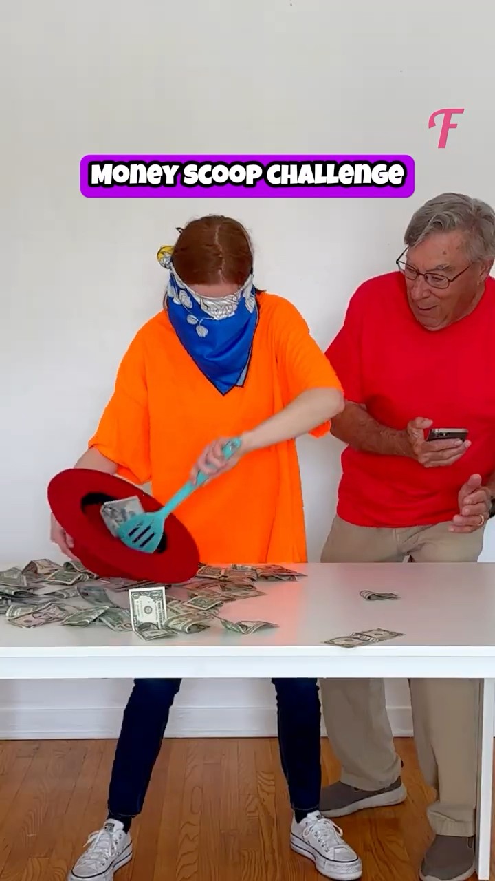 Fun Blindfolded Money Scoop Challenge! #shorts