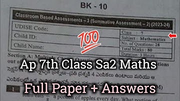 💯Ap 7th class mathematics Sa2 real question paper 2024 answers|7th Sa2 CBA-3 maths paper answer 2024