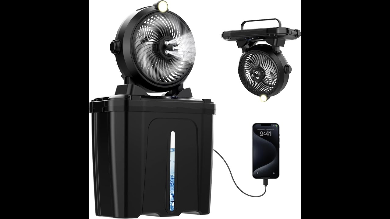 Misting Fan Portable with 11L Bucket for Outdoor Patio, 20000mAh USB Rechargeable Battery