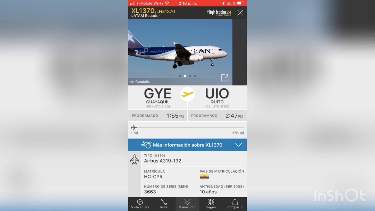 Airbus A-319-132 de LATAM Ecuador HC-CPR Volando de Guayaquil hacia Quito