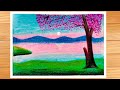 Oil Pastel Spring Scenery Painting for beginners | Oil pastel drawing cherry blossom 