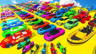 GTAV Mods Stunt Car Racing Challenge By SPIDER-MAN With Amazing Motocycle Super Car &amp; Bowser Airship