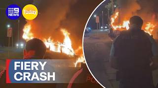 Man pulled from burning car after Sydney rampage | 9 News Australia