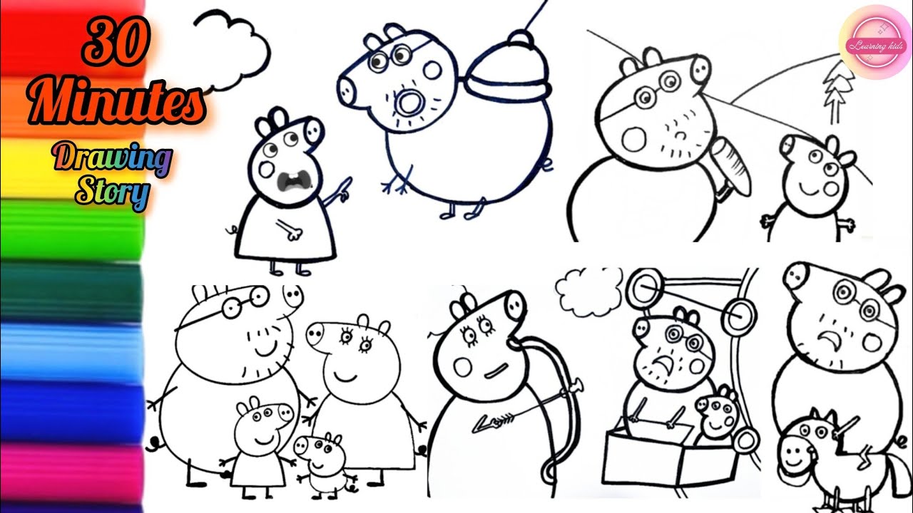 Funny Peppa Pig Family Moments Drawing Story 🐷 ❤️ | Peppa Pig Drawing Story and Coloring 🌈 