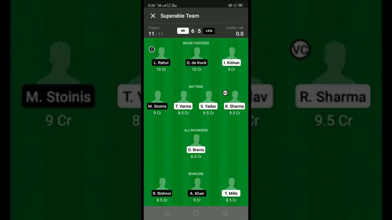 Mi vs LKN dream 11 team only for head to head 