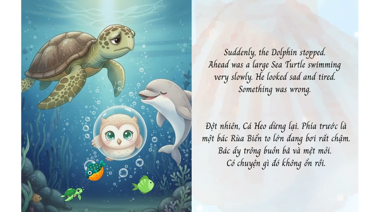 LOOK INSIDE THE BOOK "Little Owl’s Adventure in the Deep Blue Sea" Vietnamese - English by M.Lindsay