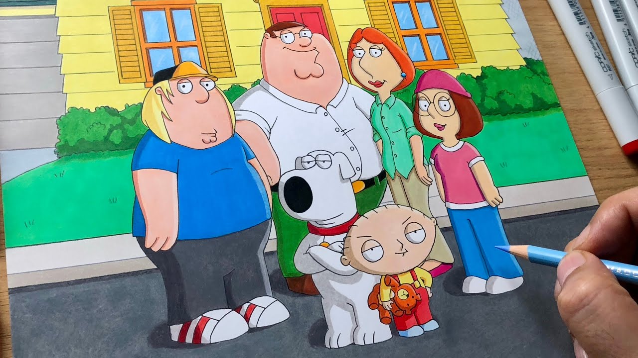 Family Guy Art – Drawing Peter, Stewie & The Griffins (Step By Step) 🎭🎨
