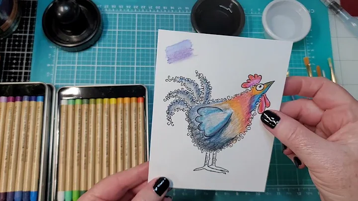 Tim Holtz  watercolor pencils and Clara the chicken