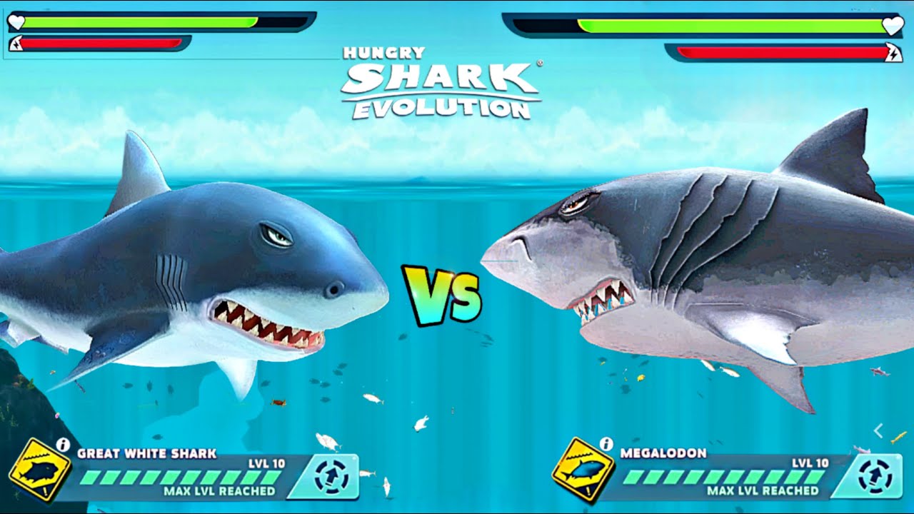 Hungry Shark Evolution - Giant Monster GREAT WHITE SHARK vs MEGALODON New Update