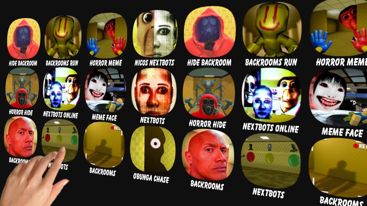 Hide In The Backrooms ( Run + Meme + Online + Face + Nextbots + Obunga + Chase....)