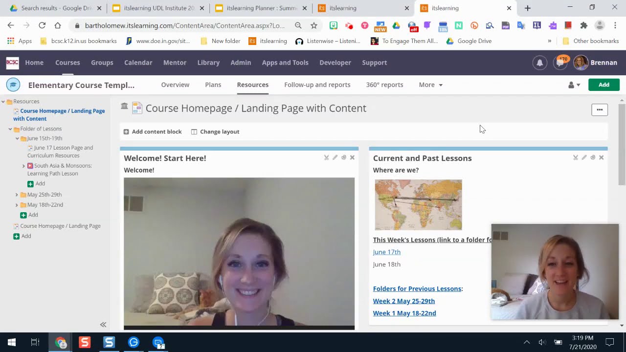 Using itslearning Pages for Organization, Start Page, Daily Lessons