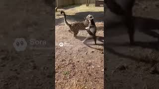 Predator Approaches Mama Cat Says Not Today