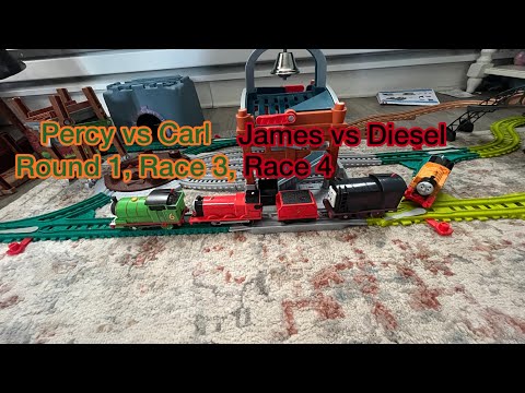 Trackmaster Sodor Races: Percy vs Carl & James vs Diesel