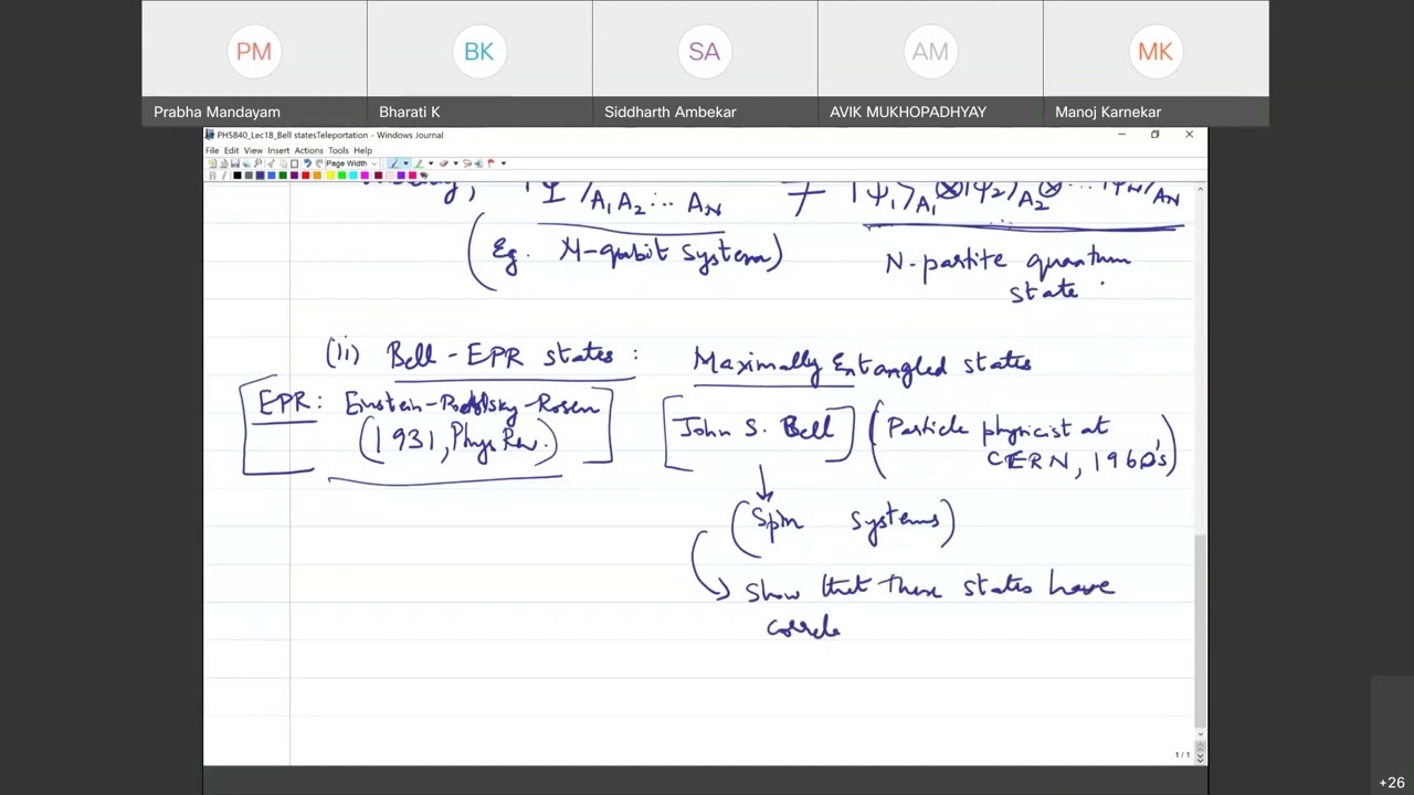 Quantum Computation and Quantum Information: Lecture 18 (Entanglement and Bell States)