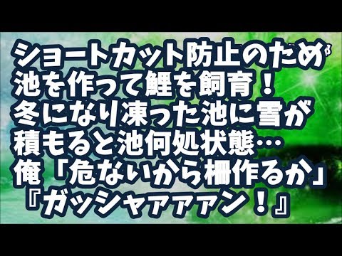 【スカッとする話】無断で私有地ショートカットするのを防止するため池を作って鯉を飼育！→冬になり凍った池に雪が積もと池何処状態…俺「（危ないから柵作るか）」→そして夕方『ガッシャァァァン！』