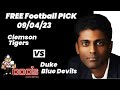 Free Football Pick Clemson Tigers vs Duke Blue Devils Prediction, 9/4/2023 College Football