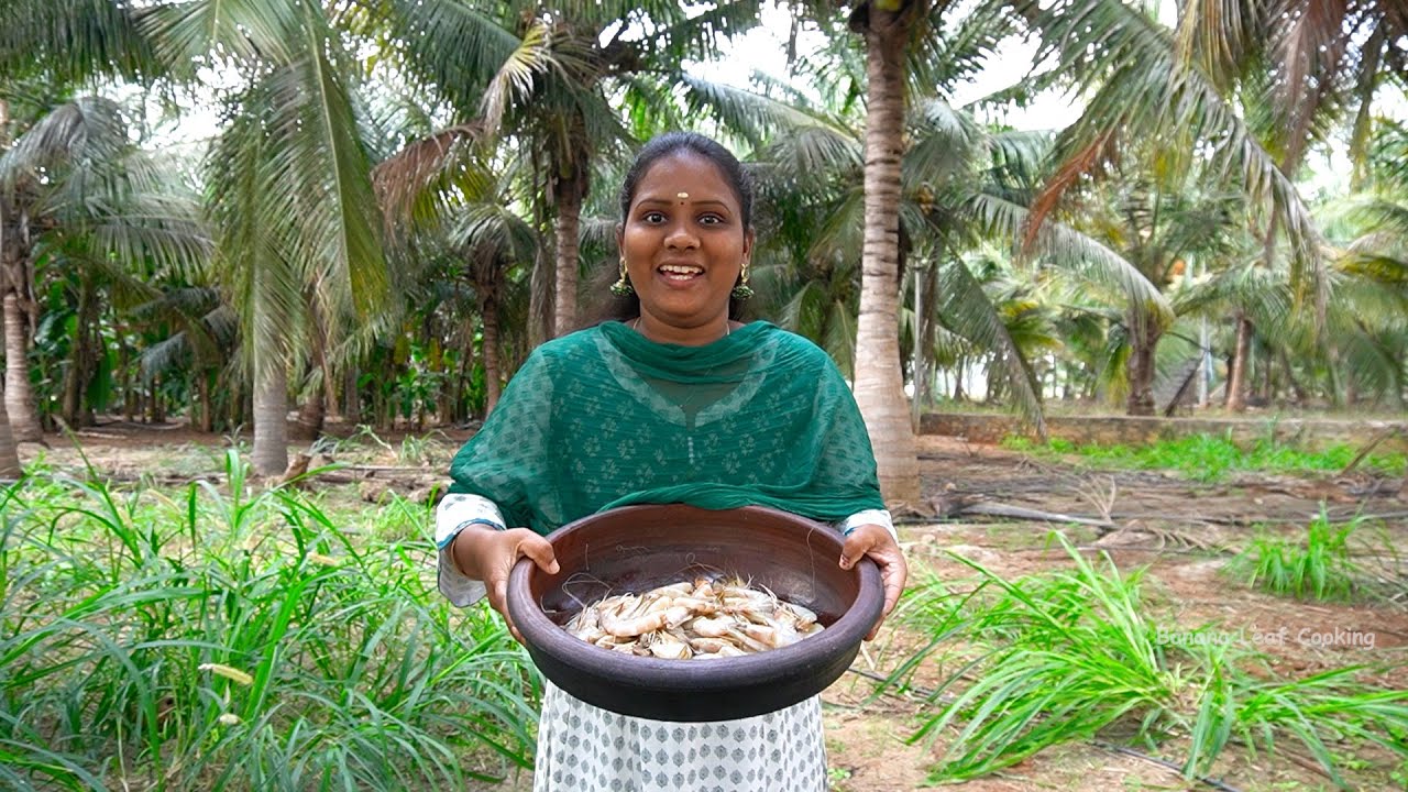 PRAWN GHEE ROAST | Eral Meen Chukka Recipe | Banana Leaf Cooking