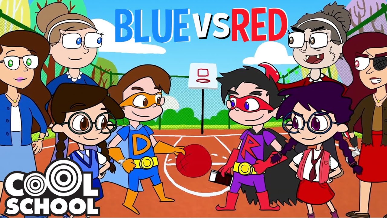 🔵 Team Blue vs Team Red | Super Drew and The Stolen Colors 🔴  Cool School Cartoons for Kids