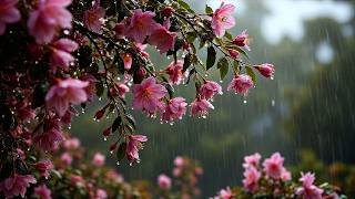 Soft Rain on Pink Cherry Blossoms 🌸 Gentle Rain Sounds & Water Drops for Sleep and Relaxation screenshot 5