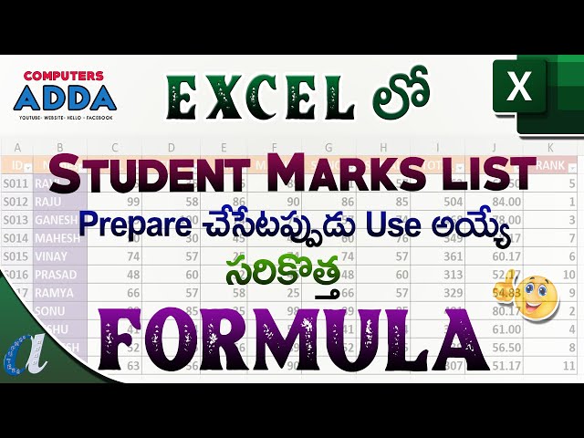 Ms-Excel Advanced Formula in Telugu || RANK Formula || Computersadda.com class=