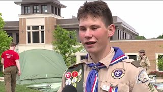 Boy Scouts Troop stand guard at Veterans Memorial in Royal Oak