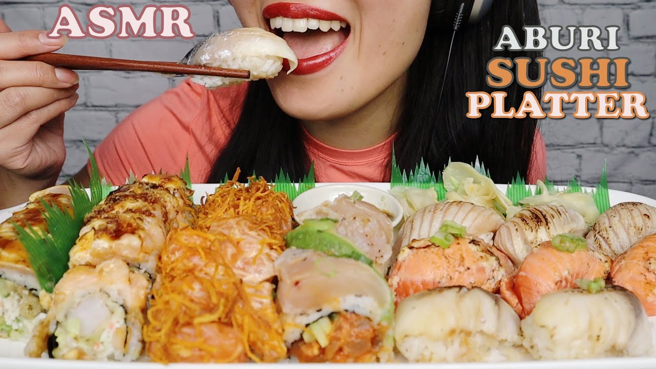 ASMR ABURI (FLAME SEARED) SUSHI PLATTER *BIG BITES* (EATING SOUNDS, NO TALKING) - EM ASMR