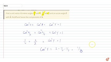 Find a unit vector `vec a` makes angles `pi/3` with ` hat i`, `pi/4` with ` hat j` and an acute...
