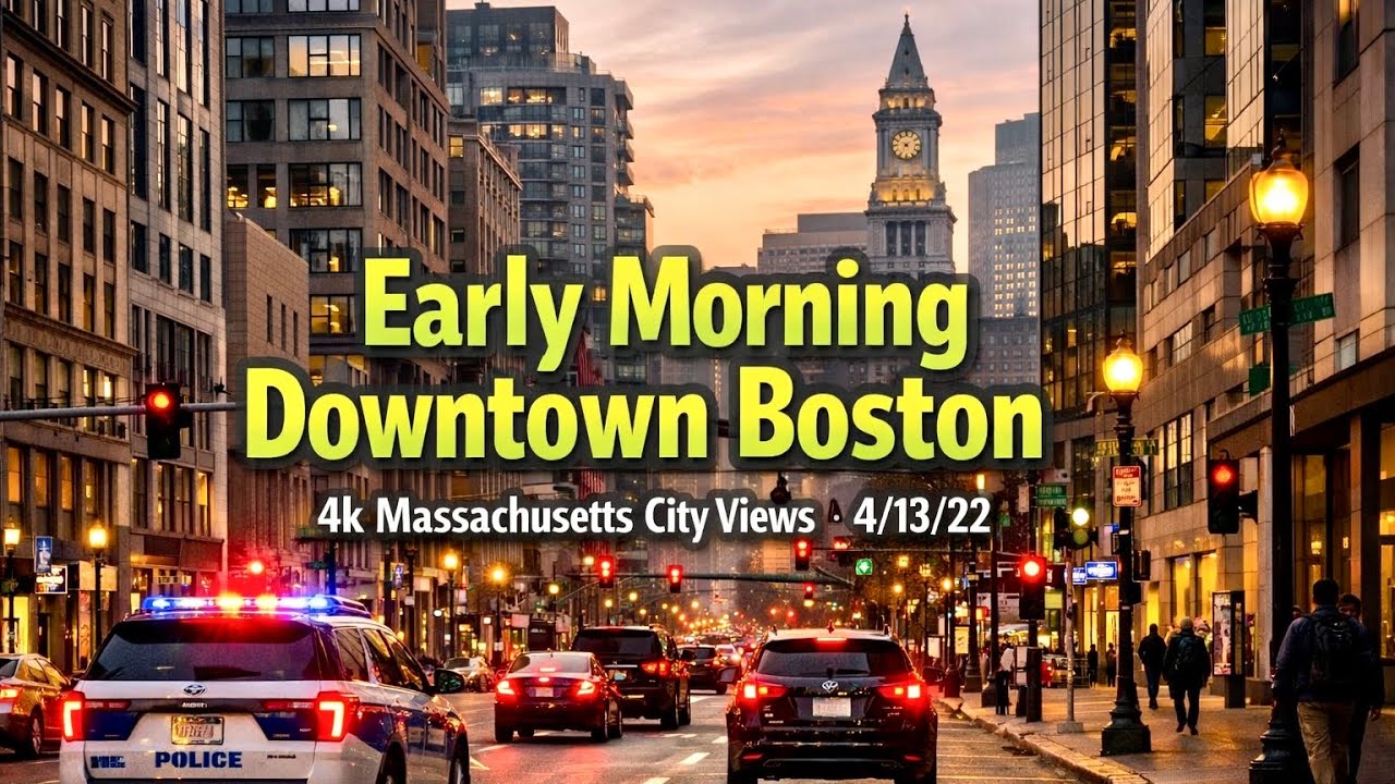 🌅 Early Morning Downtown Boston | 4k Massachusetts City Views   4/13/22