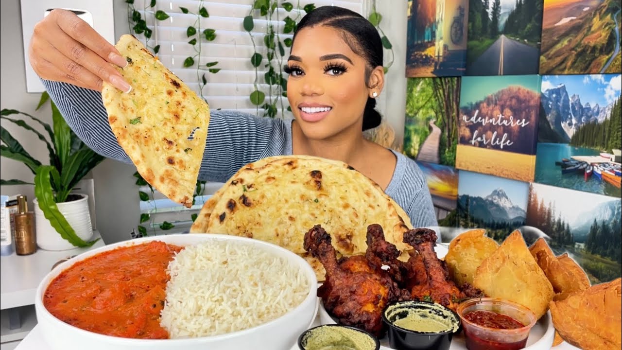 INDIAN FOOD MUKBANG | BUTTER CHICKEN | GARLIC NAAN | THE BEST I’VE EVER TRIED 😍