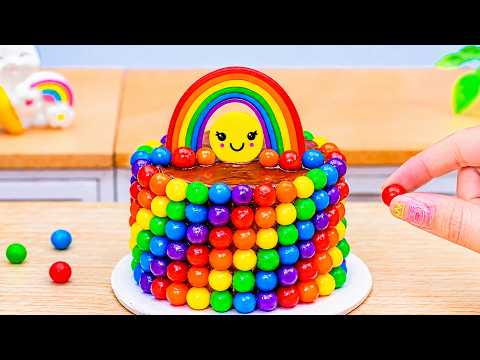 Mini Rainbow Cake Recipe With Chocolate 🌈 Amazing Colorful Candy Ball Rainbow Cake Tutorial