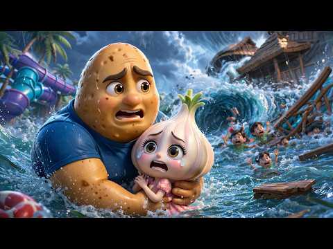 😱 Garlic trapped at the Water Park! Potato becomes the biggest hero 🥔🌊 | Emotional Animation