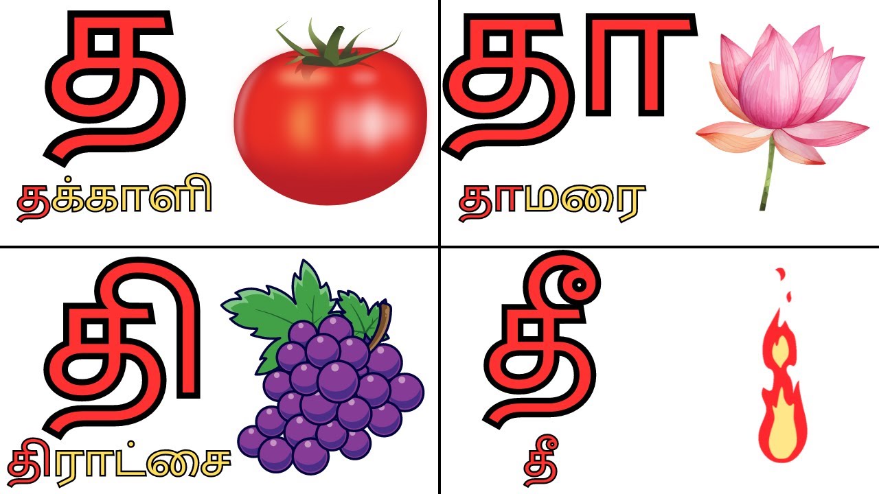 த வரிசை சொற்கள் with video clip for each letter |த தா தி தீ| உயிர்மெய் ...