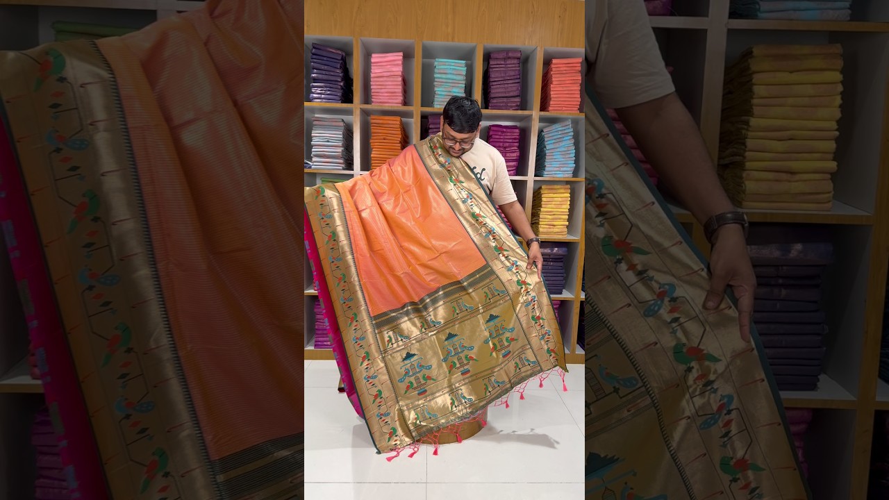 Banarsai Peacock & Parrot Weaving Paithani Saree
