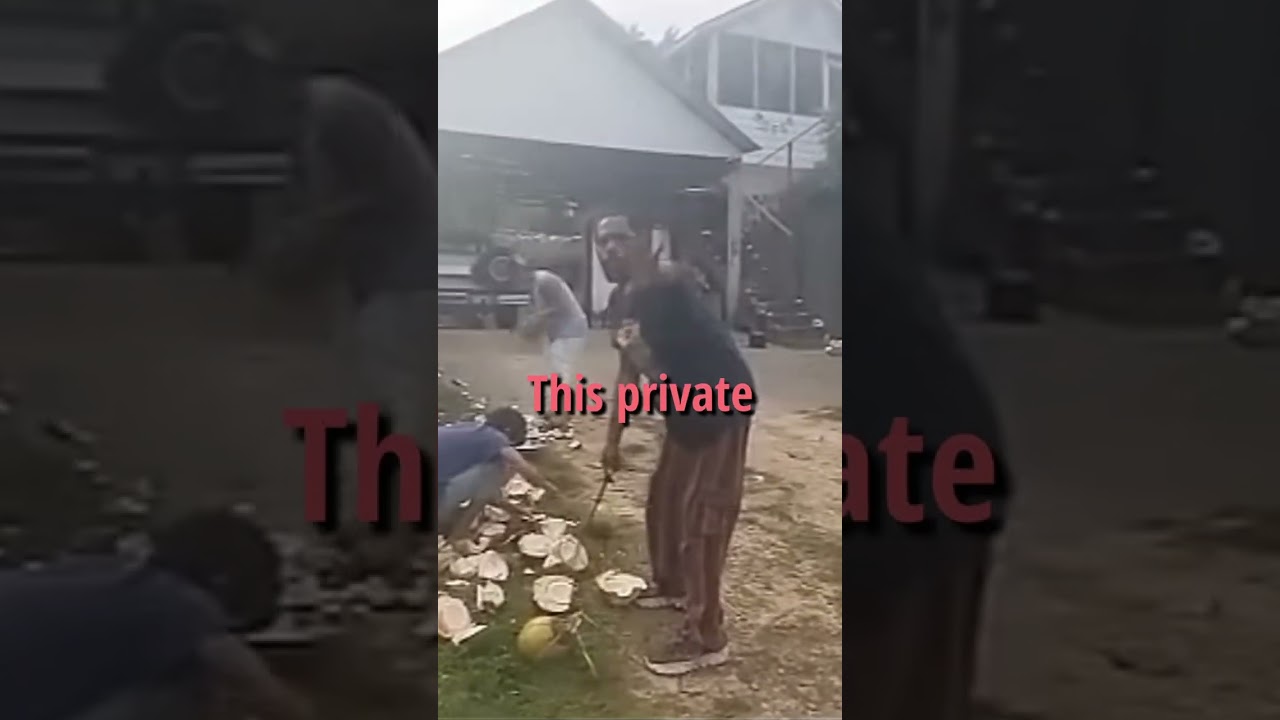 Lady approaches man with machete...