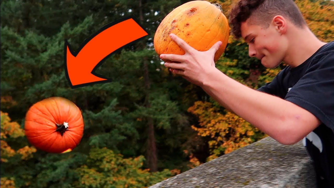 DROPPING PUMPKINS FROM 100 FT BRIDGE!!! *ILLEGAL*