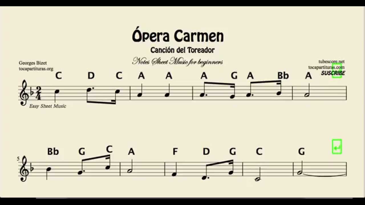 Carmen Opera Easy Notes sheet music for violin flute ...