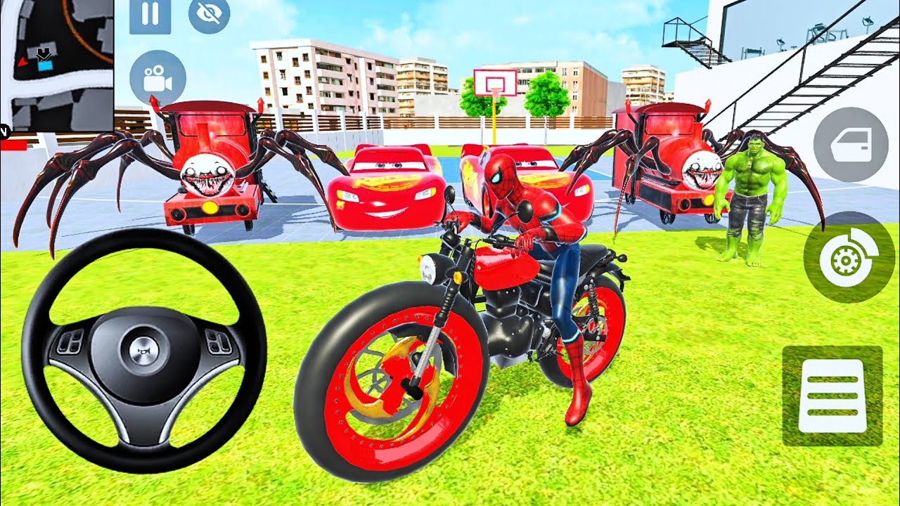 🦚Indian theft aura simulator 🎉 Spiderman 🎊modified hulk 🚨super bike and mc Queen 👑 3d car simulator🔥