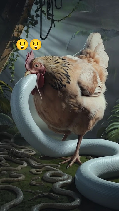 Oversized Hen Devouring a White Snake Amidst a Swarm of Snakes #hen #snake #eating