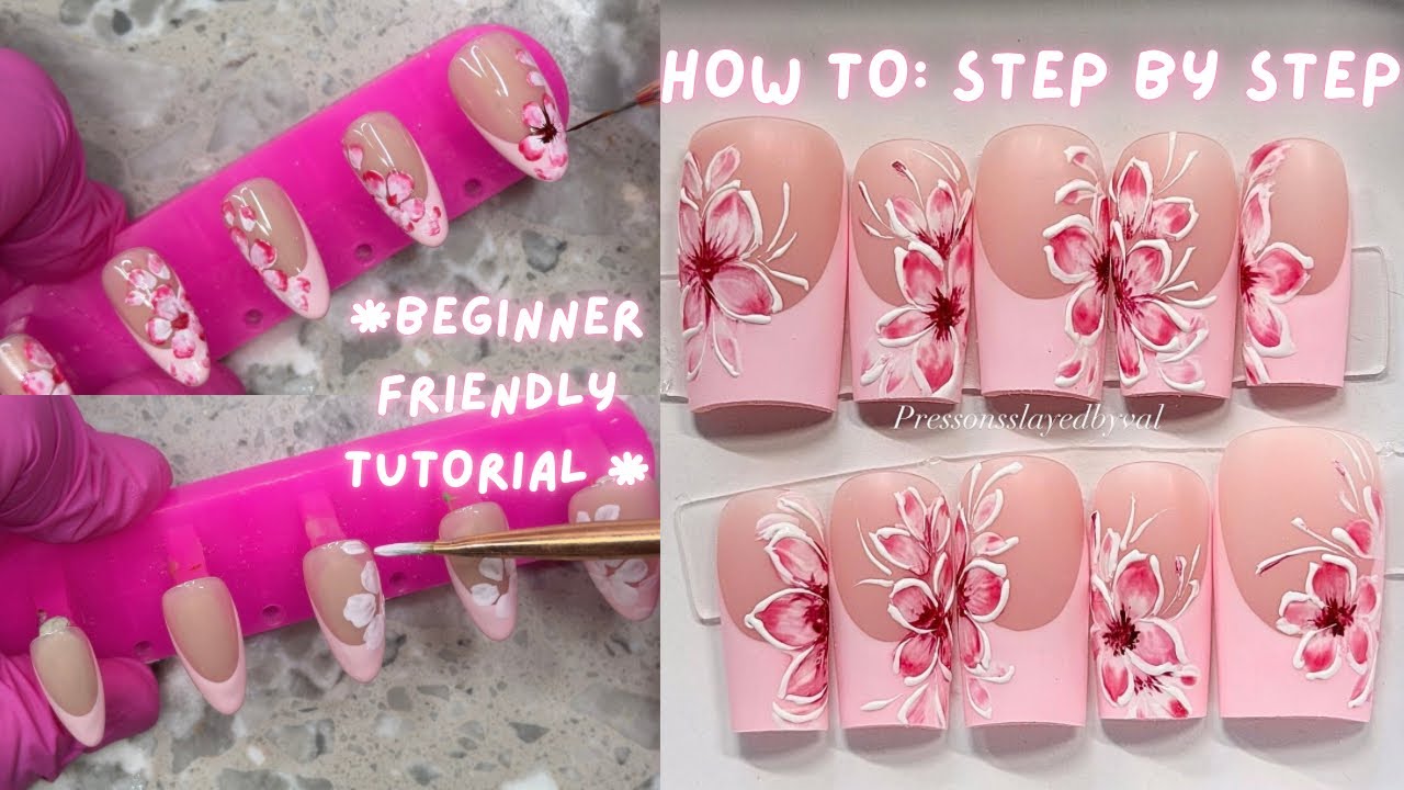 How to make hand painted flower press-on nails! How to make press