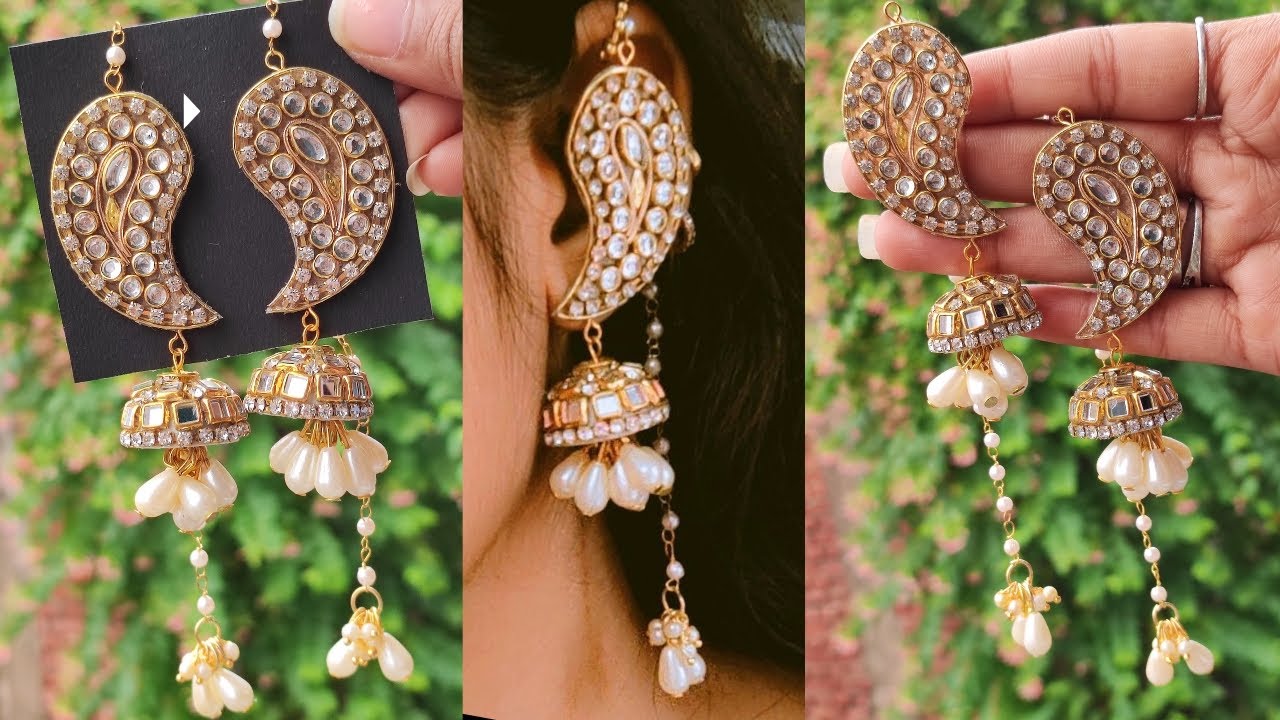 how to make full Ear Earrings at home with kundan stones🤩🤩| Easy ...