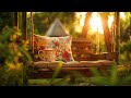 Perfect morning in a garden swing with a hot drink ambience