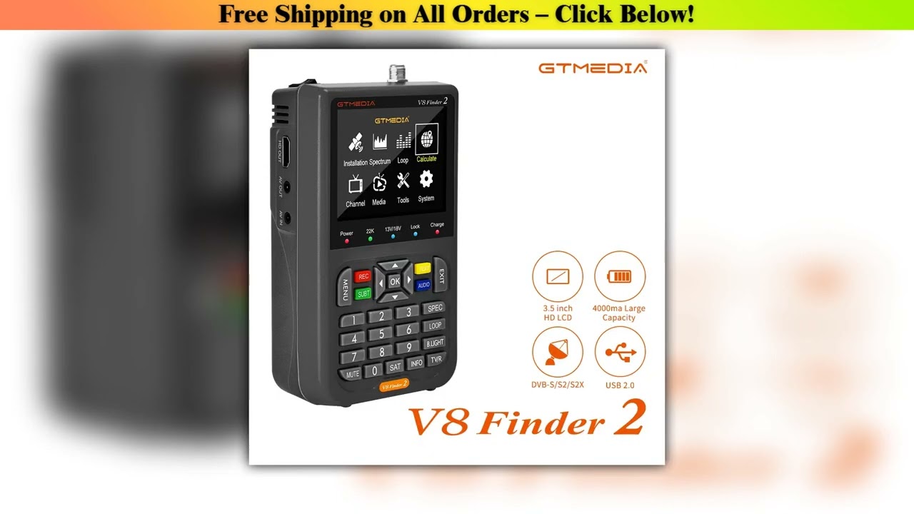 GTMEDI V8 Finder2 DVB-S2 1080P Satellite Finder Digital FTA DVB-S/S2/ S2X Signal Detector Receiver
