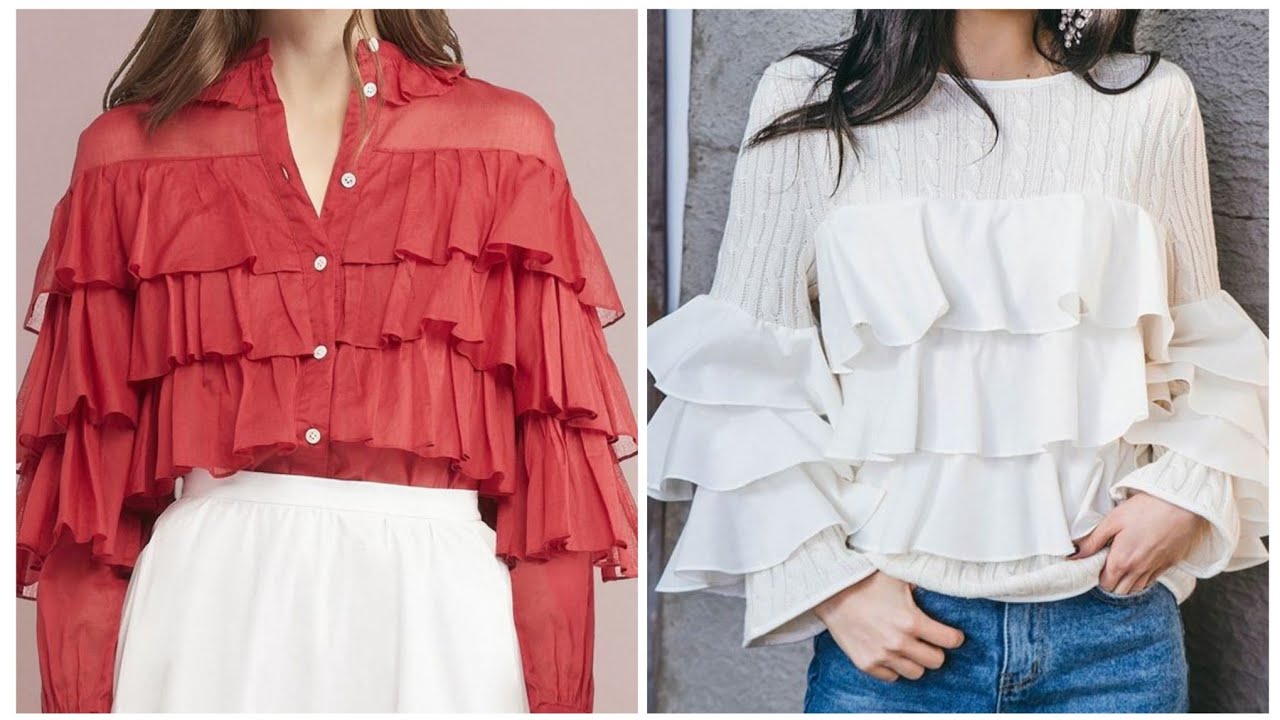 Double frill tunic tops designs - blouse designs ideas for women 2022