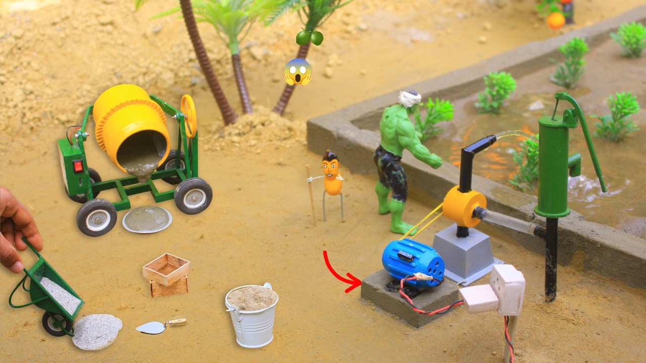 DIY Mini Motor Water Pump Setup withTractor & Concrete Mixer | Irrigation Project ⁨@DPNFarming⁩