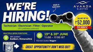 Avaada Electro Massive Walk-in Interview 2026 | ITI Jobs In Nagpur | Technician, Electrician, Fitter