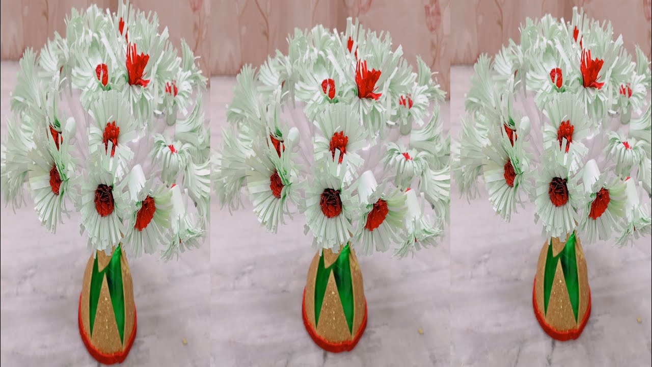 plastic bottle flowers vase craft Ideas //Beautiful Guldasta Making plastic bottle and paper